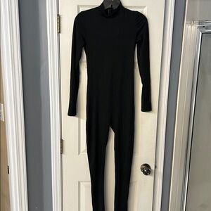 Fashion Nova Black Long Sleeve Mock neck Jumpsuit with gold zipper in back